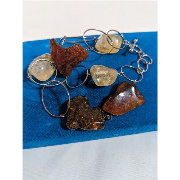 VINTAGE SILVER W/ AMBER STONES BRACELET