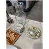 Image 3 : TRAY OF HOME DECOR INCLUDING COLLECTIBLE PLATES, GLASS CANDY BOWLS, ASH TRAYS, ETC