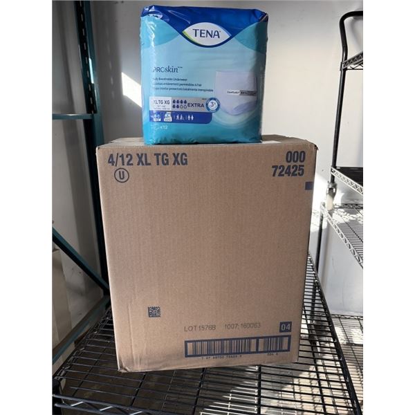 NEW CASE OF TENA  XL ADULT PRO SKIN FULLY BREATHABLE UNDERWEAR, 4 PACKS OF 12 PER BOX