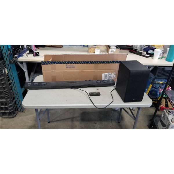 LG SOUNDBAR, SUBWOOFER AND REMOTE. NO POWERCORD FOR SUBWOOFER