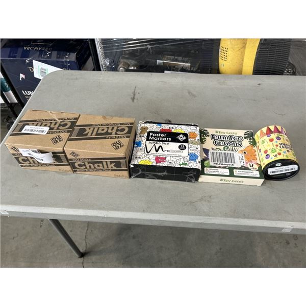 2 BOXES ZENO 100 STICKS CHALK, ZENO JUMBO SIZE POSTER MARKERS TINY GEEKS PALM EGG CRAYONS, AND TINY 