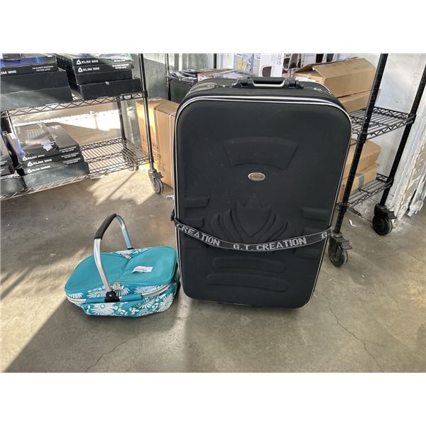 INSULATED PICNIC TOTE AND LARGE BLACK ROLLING SUITCASE