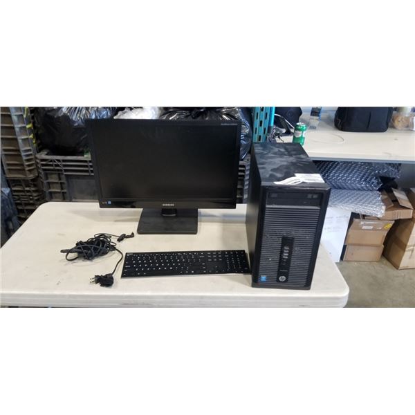 HP PC WITH SAMSUNG MONITOR AND KEYBOARD. COMPUTER NEEDS RESET