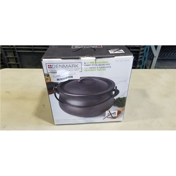 AS NEW DENMARK 6QT PRE SEASONED CST IRON BEAN POT