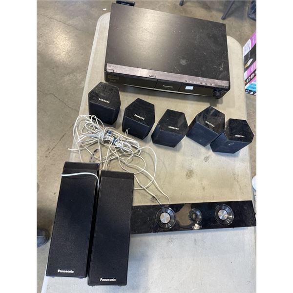 PANASONIC BLU RAY HOME THEATRE SYSTEM WITH SPEAKERS, INLCUDING NEW SAMSUNG SPEAKERS