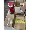 Image 1 : KEURIG SINGLE SERVE COFFEE MAKER WORKING WITH BOX OF MUGS SAUCERS AND TWO BOXES OF MUSTARD PACKETS