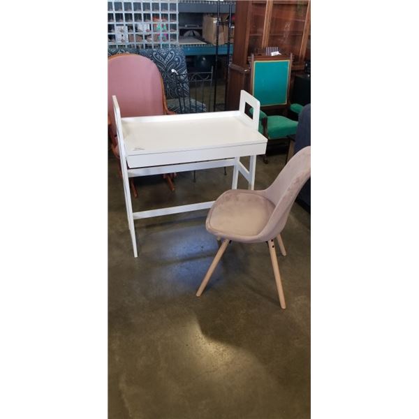 WHITE DESK WITH DRAWER 33 INCH WIDE WITH UPHOLSTERED CHAIR