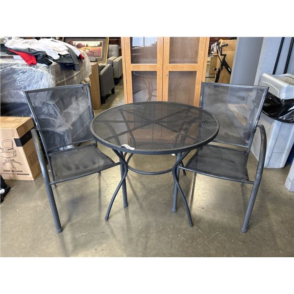 ROUND MESH METAL PATIO BISTRO SET, 36 INCH TABLE WITH 2 STACKING CHAIRS