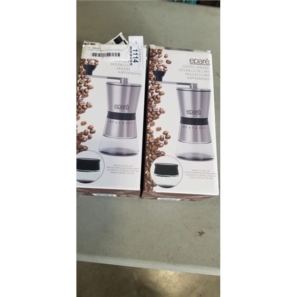 2 BRAND NEW EPARE COFFEE GRINDERS W/ BEAN STORAGE