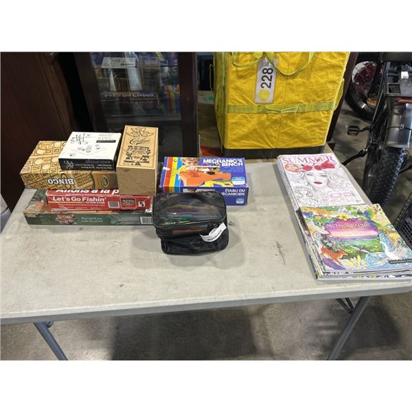 LOT OF ASSORTED BOARD GAMES AND ASSORTED COLORING PADS AND MARKERS