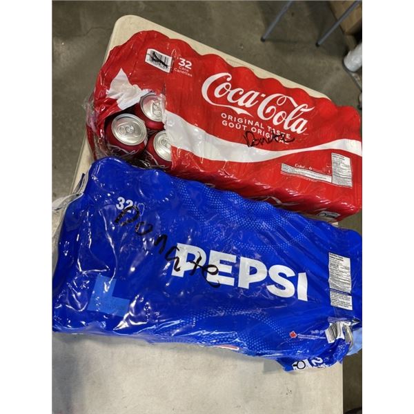 32 PACK COCA COLA  AND 32 PACK PEPSI. A COUPLE CANS MAY BE MISSING