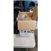 Image 4 : BOX OF HOUSEHOLD ITEMS INCLUDING 2 ELECTRIC HEATERS, 3 SCALES, NEW CORKS