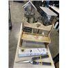 Image 1 : CHILDRENS WOODEN BENCH, BIRD HOUSE ON STAND, MAIL BASKET AND GARDEN SHEARS