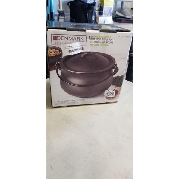 AS NEW DENMARK 6QT PRE SEASONED CST IRON BEAN POT