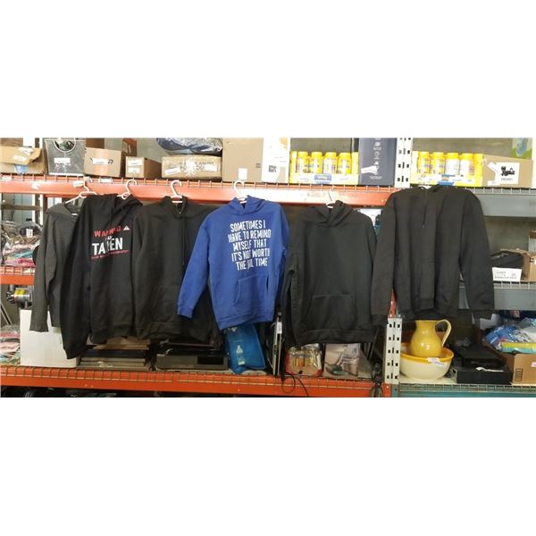6 HOODIES, 1 IS HARLEY DAVIDSON, SOME ARE NEW, 3 SIZE LARGE, 2 SIZE XL AND 1 IS 3X