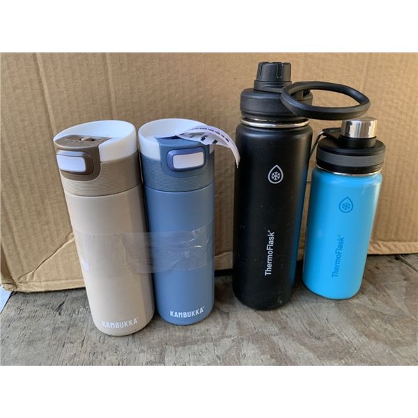 LOT OF 4 INSULATED METAL DRINK BOTTLES KAMBUKKA AND THERMOFLASK