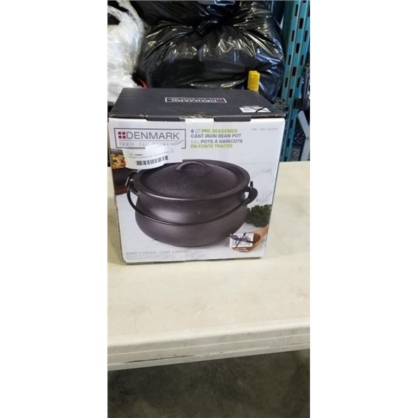 AS NEW DENMARK 6QT PRE SEASONED CST IRON BEAN POT