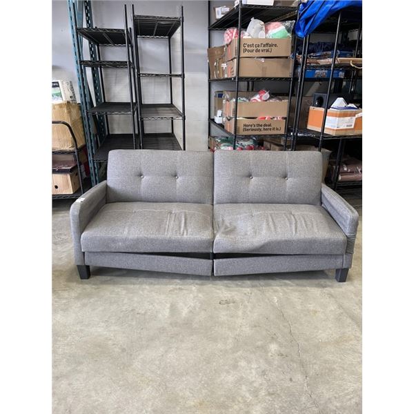 GREY FABRIC CLICK CLACK SOFA WITH PULL OUT SLEEPER