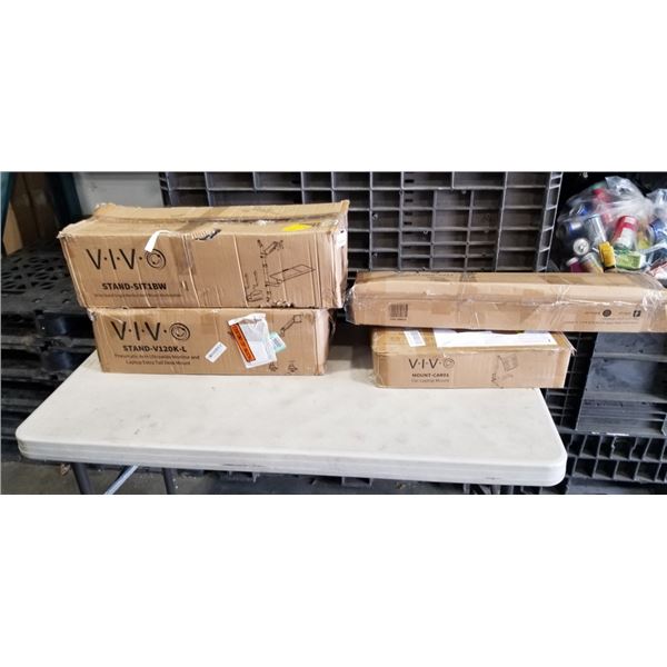 VIVO SIT TO STAND SINGLE MONITOR WALL MOUNT WORKSTATION, AND PNEUMATIC ARM ULTRAWIDE MONITOR & LAPTO