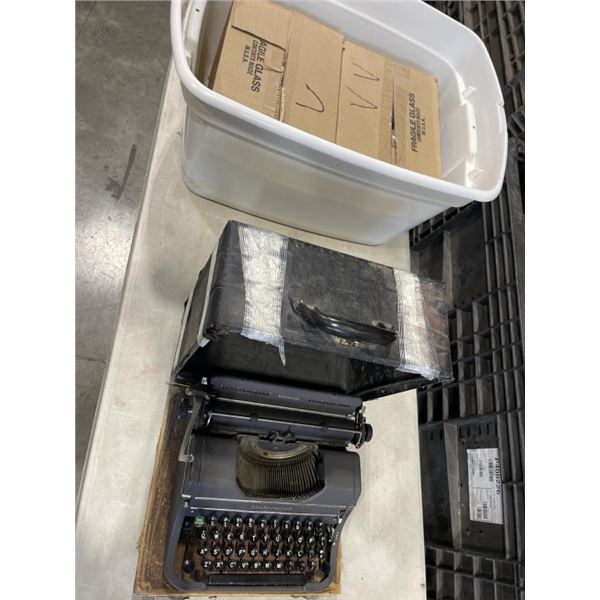 UNDERWOOD TYPEWRITER AND 2 BOXES CHAMPAGNE GLASSES