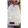 Image 2 : 2 LARGE CELAR STORAGE BINS WITH LIDS, ONE HAS CHIP