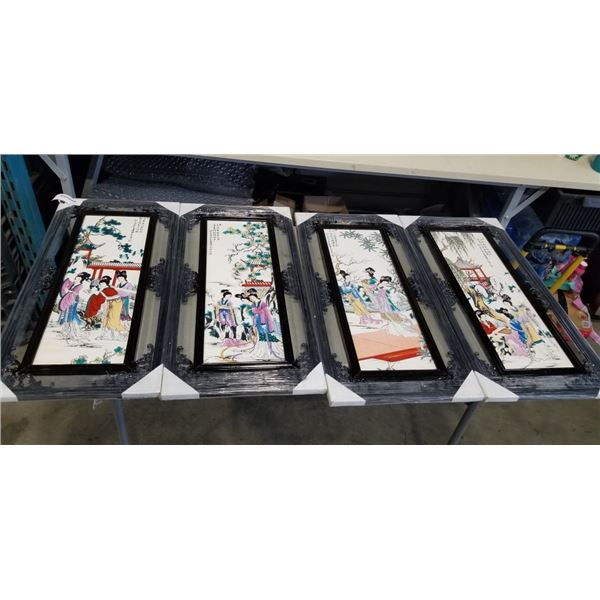 4 EASTERN ARTWORKS ON PAINTED PORCELAIN TILES
