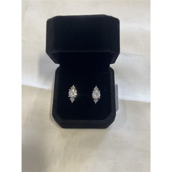 NEW PLATINUM PLATED 1.0 CT SIMULATED DIAMOND (CZ) HUGGIE EARRINGS W/ PEAR SIDESTONES