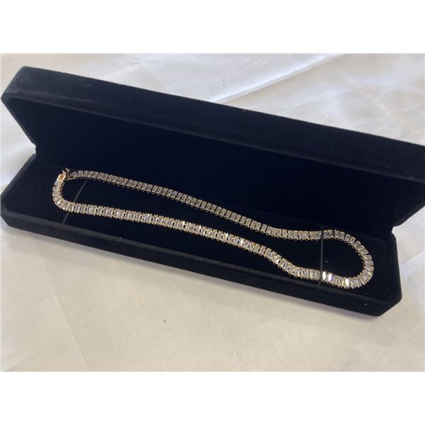 NEW 18K GOLD PLATED 5.0MM EMERALD CUT SIMULATED DIAMOND (CZ) TENNIS NECKLACE - 17" LONG