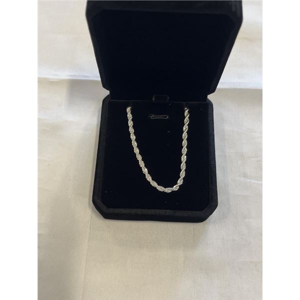 NEW S925 3.0MM TWISTED ROPE NECKLACE, 18.5" LONG 925 STERLING SILVER W/ WHITE GOLD OVERLAY
