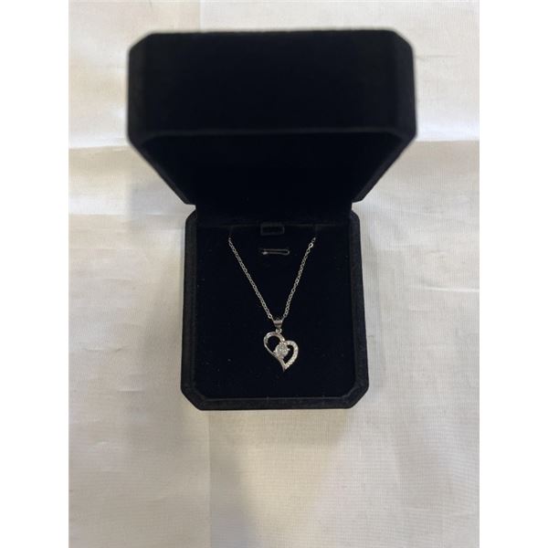 NEW S925 0.4 CT SIMULATED DIAMOND (CZ) HEART NECKLACE, 16-18" LONG, MOUNTED IN 925 STERLING SILVER W