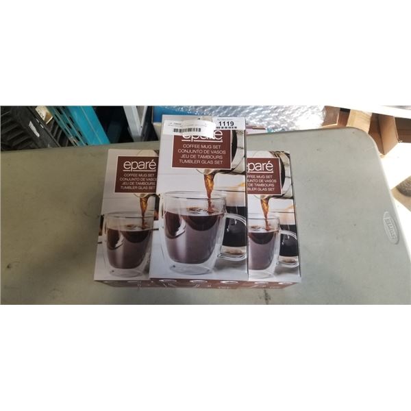 BRAND NEW SET OF 6 EPARE 12OZ COFFEE MUG SET, DUAL WALL INSULATED GLASS RETAIL $54 EACH, 3 SETS OF 2