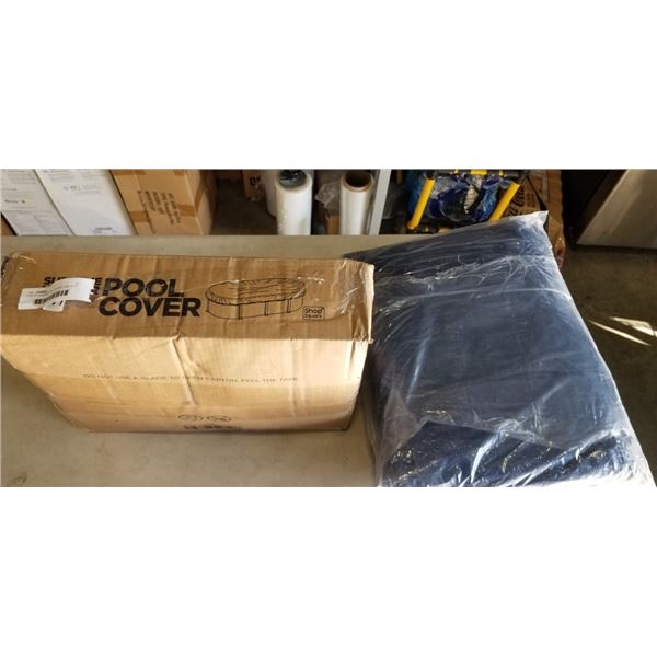 2 SHOP SQUARE POOL COVERS. ONE IS 15' X 30' OVAL