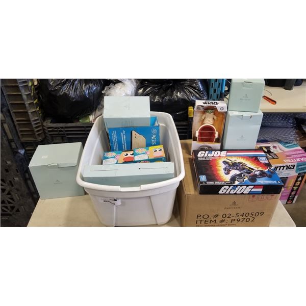PLASTIC TOTE AND BOX OF PARTY LITE