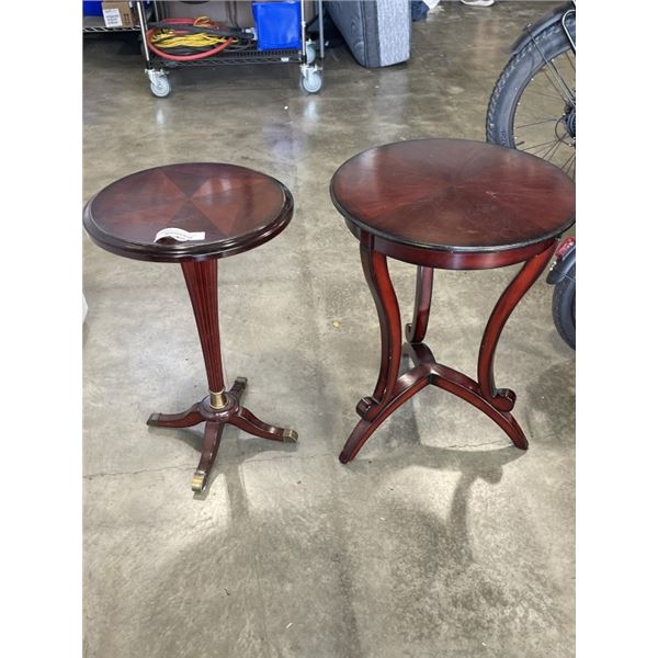 2 BOMBAY FURNITURE ROUND PEDESTAL ACCENT TABLES