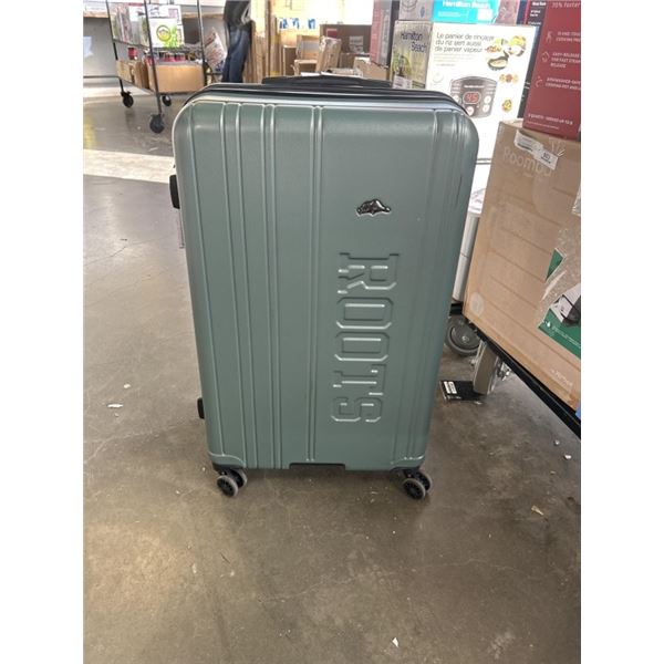 ROOTS GREEN 3PC HARDSIDE LUGGAGE SET, MIDDLE CASE HAS FREIGHT DAMAGE - RETAIL $269  CODE IS 333 FOR 