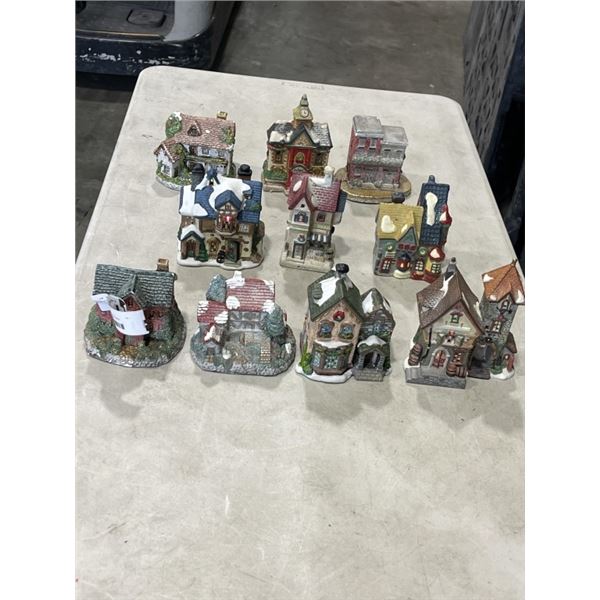 10 VINTAGE MINIATURE CHRISTMAS VILLAGE BUILDINGS