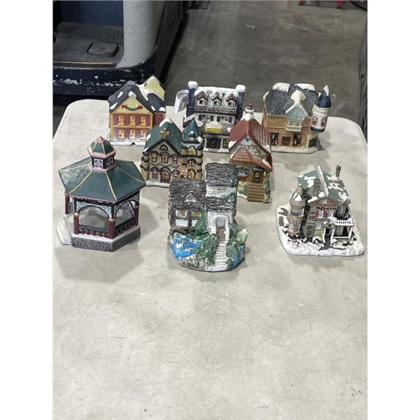 8 VINTAGE MINIATURE CHRISTMAS VILLAGE BUILDINGS