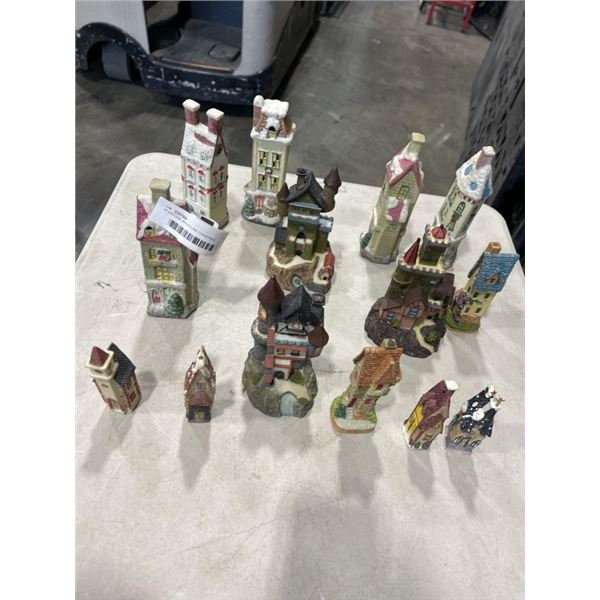 14 VINTAGE MINIATURE CHRISTMAS VILLAGE BUILDINGS