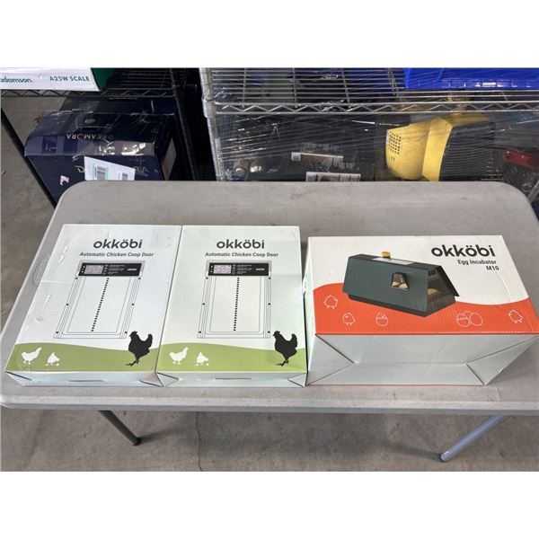 OKKOBI M10 EGG INCUBATOR AND 2 OKKOBI AUTOMATIC CHICKEN COOP DOORS