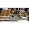 Image 1 : YELLOW MOUNTAIN CHINESE MAHJONG SET, TRAVEL BACKGAMMON SET, MARBLES, AND HUSARIA 3 PLAYER CHESS