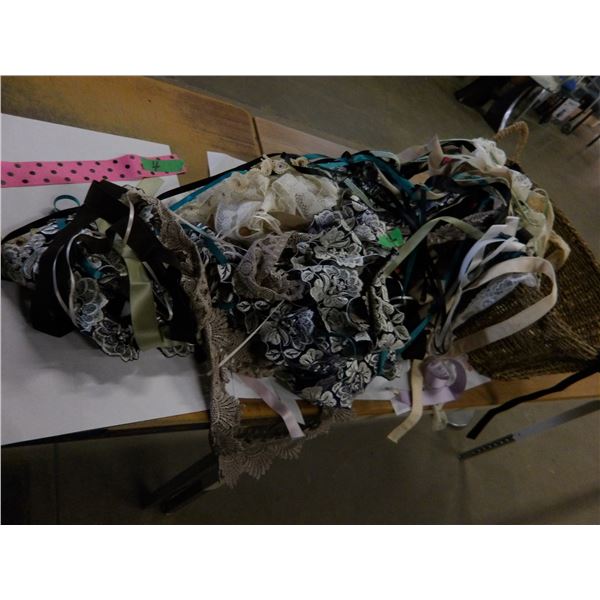 UNCLAIMED STORAGE:  WICKER BASKET C/W ASSORTED RIBBON