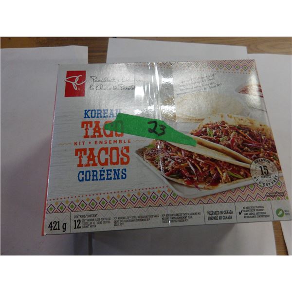 SHELF PULLS (AS IS):  BOX C/W 3 KOREAN TACO KITS (421G)