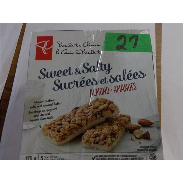 SHELF PULLS (AS IS):  SWEET & SALTY ALMOND BARS (175 G) - 3 BOXES