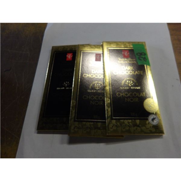 SHELF PULLS (AS IS):  DARK CHOCOALTE BARS (100G) - 3 BOXES