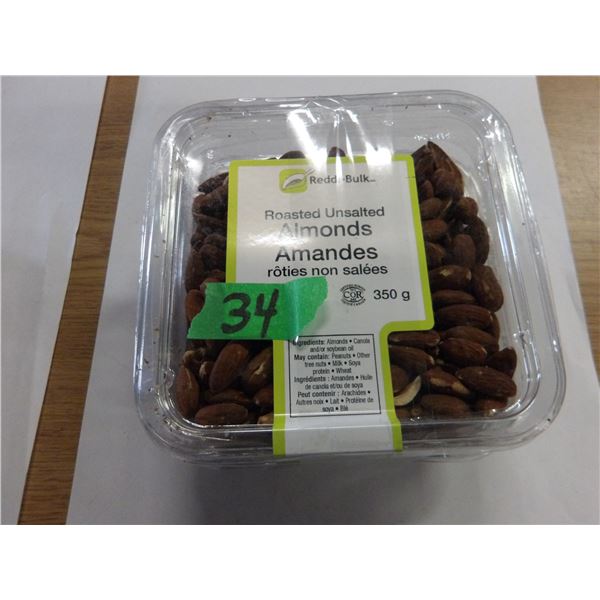SHELF PULLS (AS IS):  ROASTED UNSALTED ALMONDS (350G) - 2 CONTAINERS