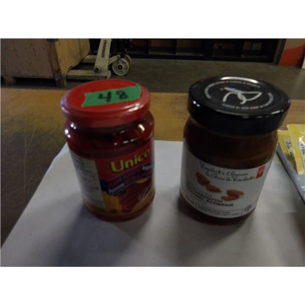SHELF PULLS (AS IS):  FLAT C/W 7 ASSORTED BOTTLES & TINS OF FOOD (AS PICTURED)