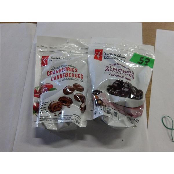 SHELF PULLS (AS IS):  DARK CHOCOLATE COVERD ALMONDS (340G) - 2 BAGS