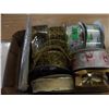 Image 1 : UNCLAIMED STORAGE:  BOX C/W ASSORTMENT OF LARGE ROLLS OF RIBBON