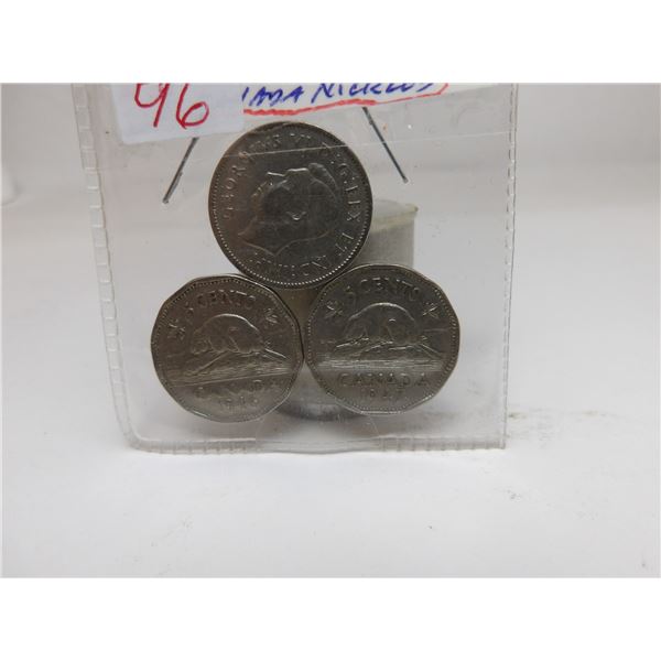 1940, 1946 & 1947 M/L KING GEORGE VI CANADA NICKELS