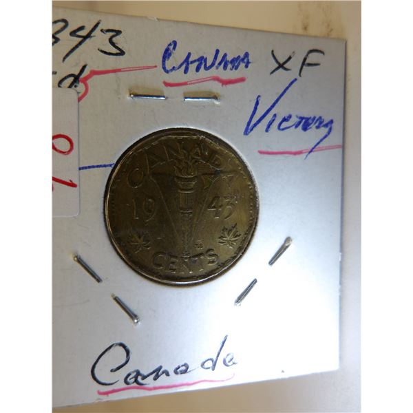 1943 WORLD WAR CANADA VICTORIAN TOMBAC NICKEL